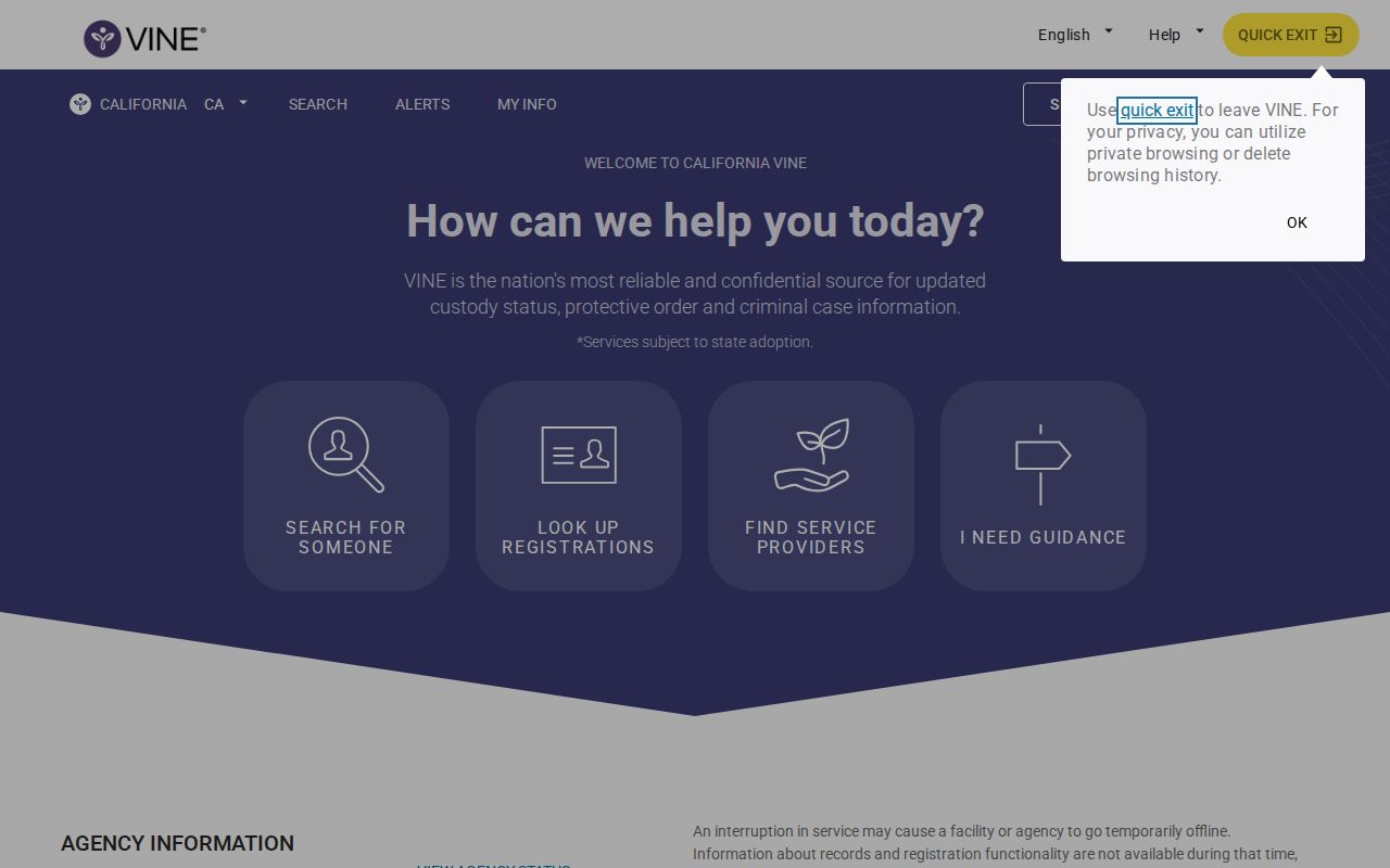 Plumas County VINELink California VINE release notification landing page